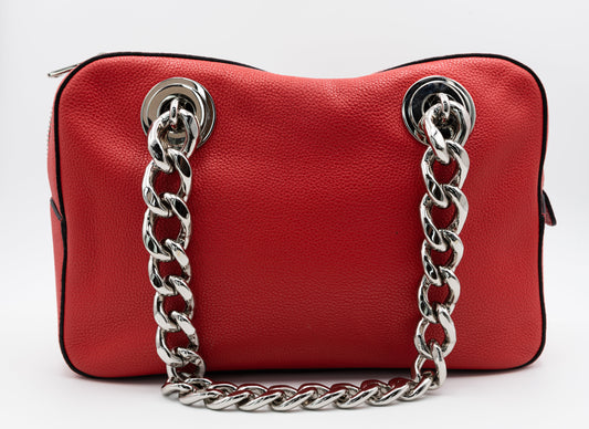 Prada Chain Women's Handbag Red Color Leather Satchel