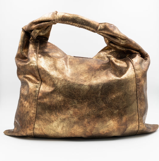 Gold Crinkly Leather Hobo Bag