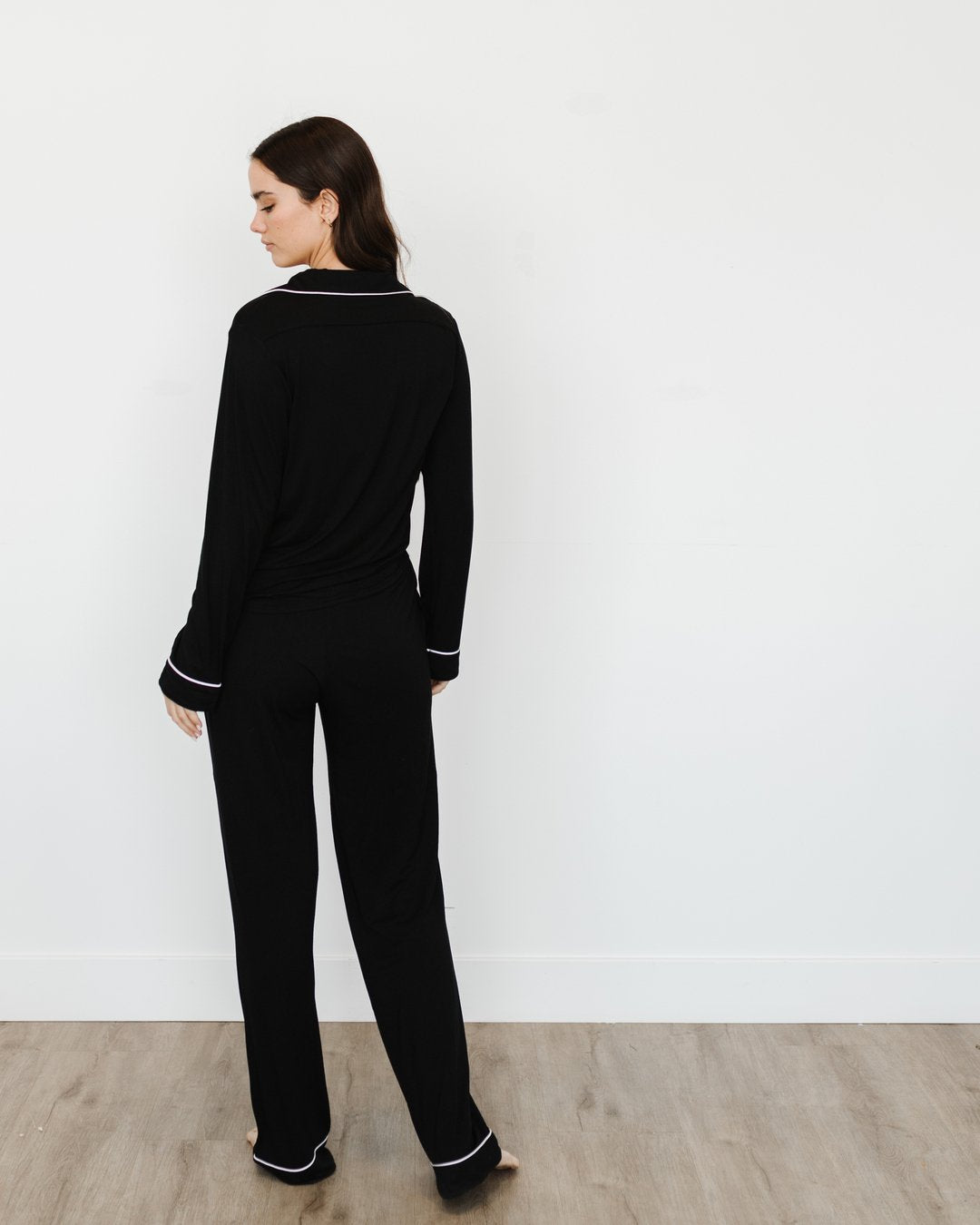 Black Women's Long Sleeve Stretch-Knit Bamboo Pajama Set - TALL