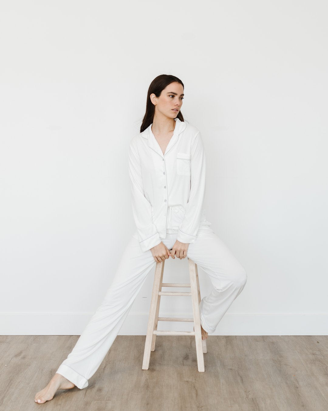 Ivory Women's Long Sleeve Stretch-Knit Bamboo Pajama Set - TALL